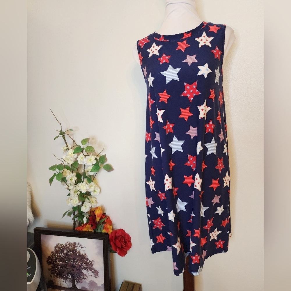 Celebrate Together Star Pattern Sleeveless Dress Swing Essential Holiday Mini - Picture 5 of 11